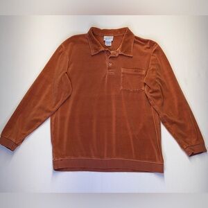 Vintage Irvine Park Velour Shirt Mens XL rust brown retro 80s Mobster pocket‎
